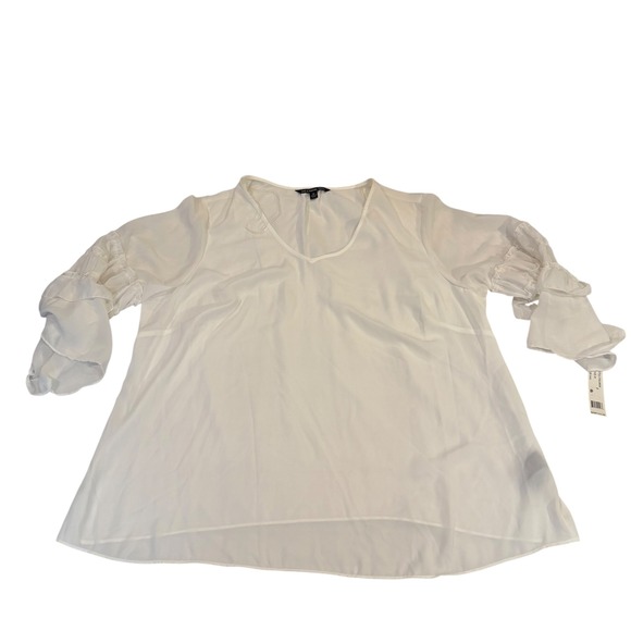 Zac & Rachel Tops - Zac & Rachel Woman Ivory Ruffle Sleeve V-Neck Blouse 3X See Through Top‎